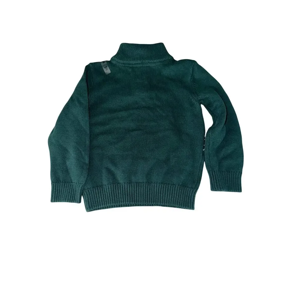 NWT toddler boys green sweater 3T button collar Choo Choo trains 100% cotton